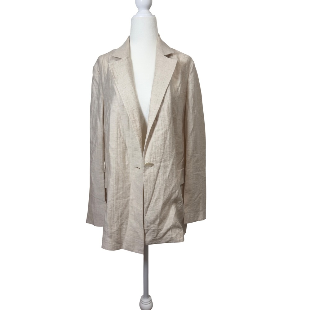 Comme Moi Beige‎ Linen Blend Blazer Single Button Lightweight Women's Jacket